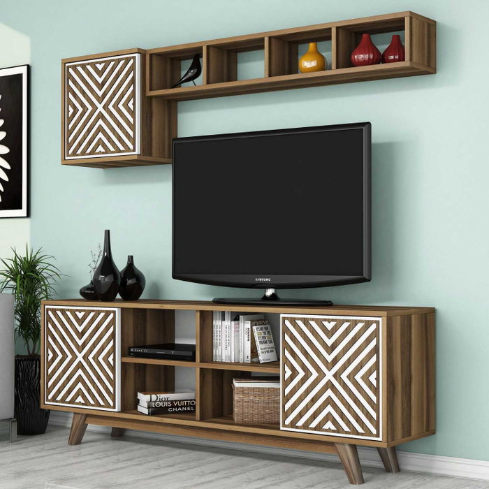 Hanah Home Mueble de TV Nogal y Blanco